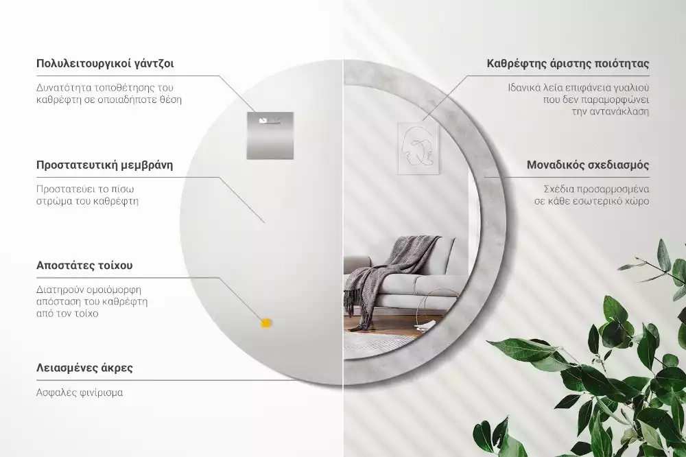 Miroir rond imprimé Texture béton