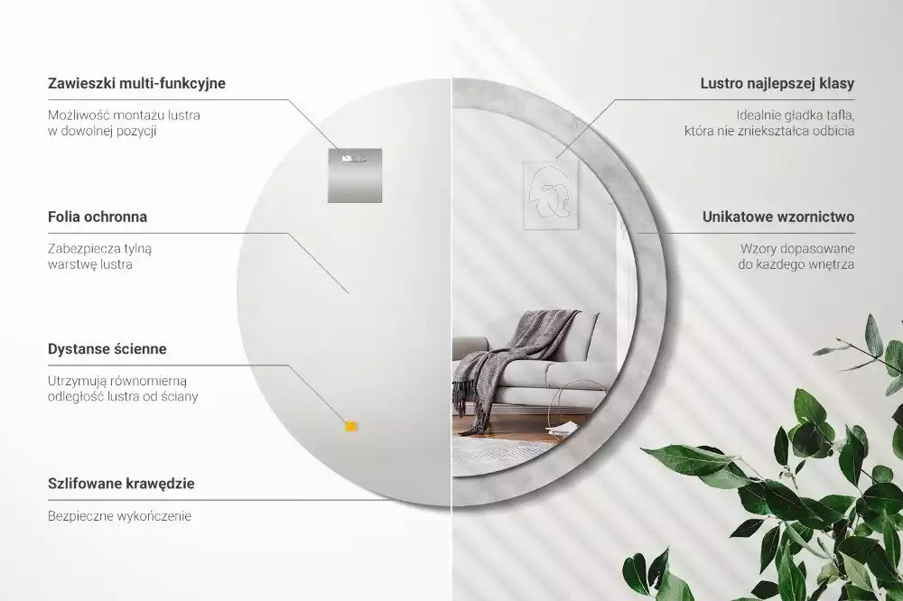 Miroir rond imprimé Texture béton