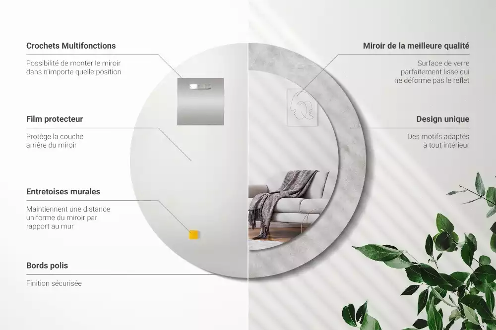 Miroir rond imprimé Texture béton