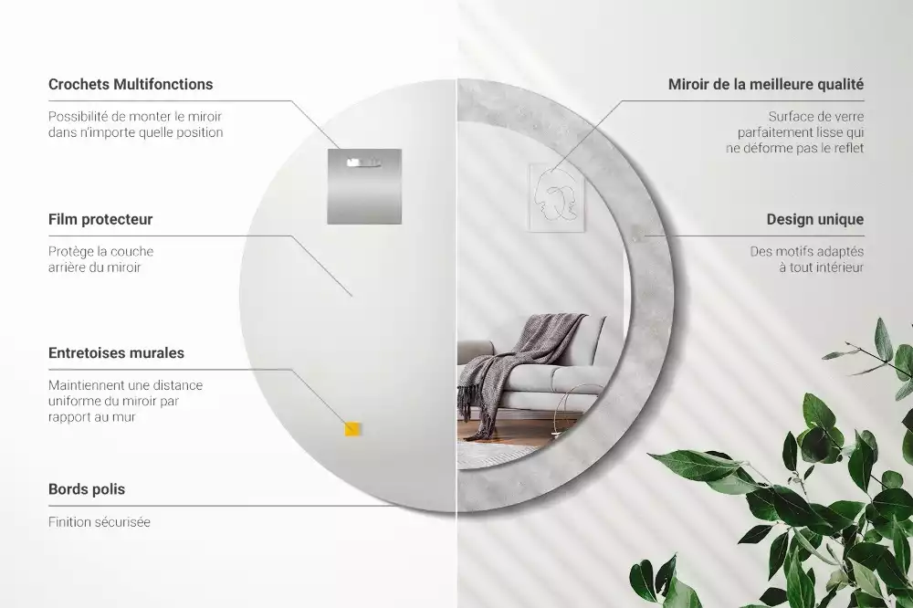 Miroir rond imprimé Texture béton