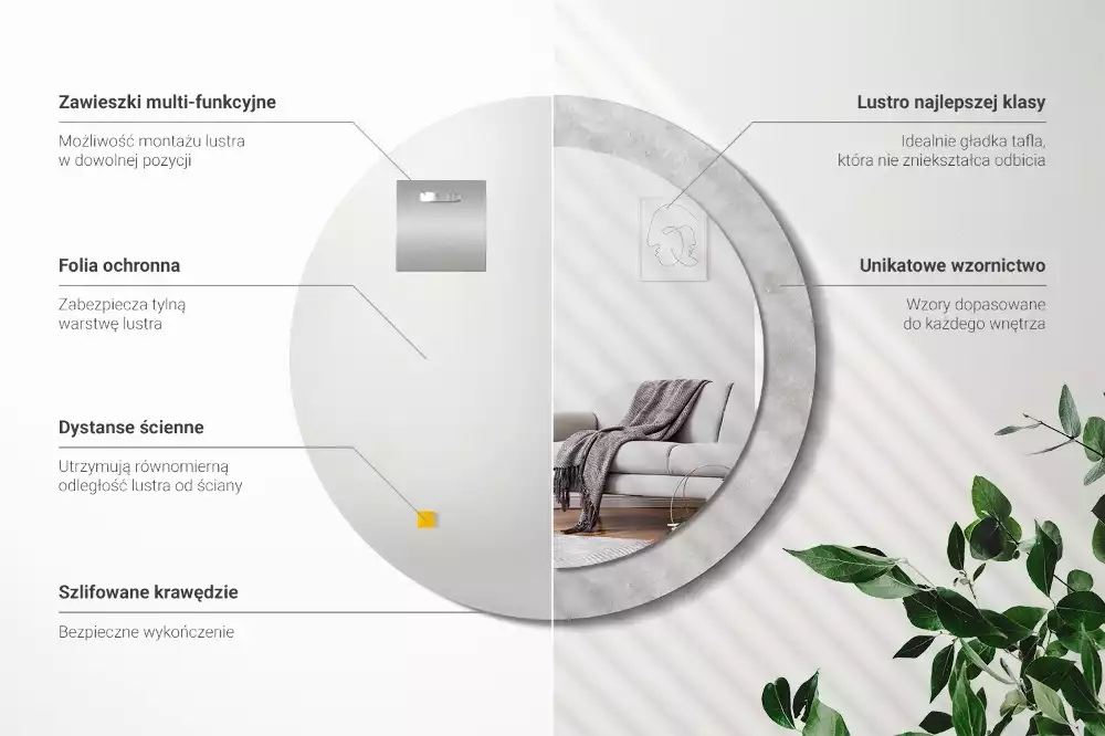 Miroir rond imprimé Texture béton