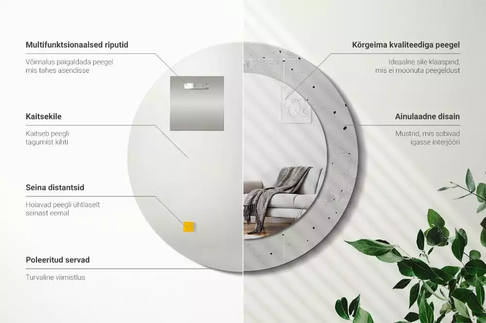 Miroir rond avec décoration Texture béton