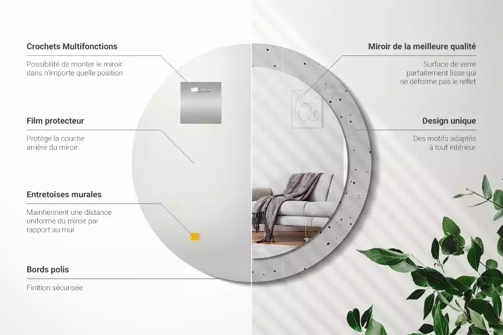 Miroir rond avec décoration Texture béton