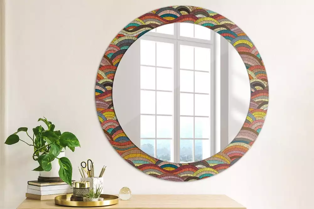 Miroir rond cadre avec impression Ornement