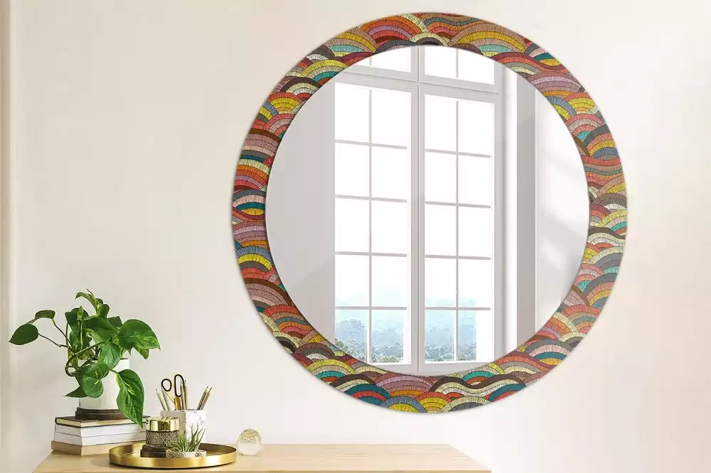 Miroir rond cadre avec impression Ornement