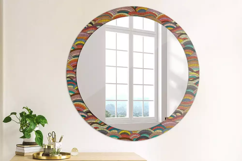 Miroir rond cadre avec impression Ornement