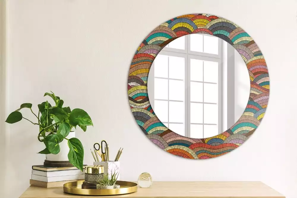 Miroir rond cadre avec impression Ornement