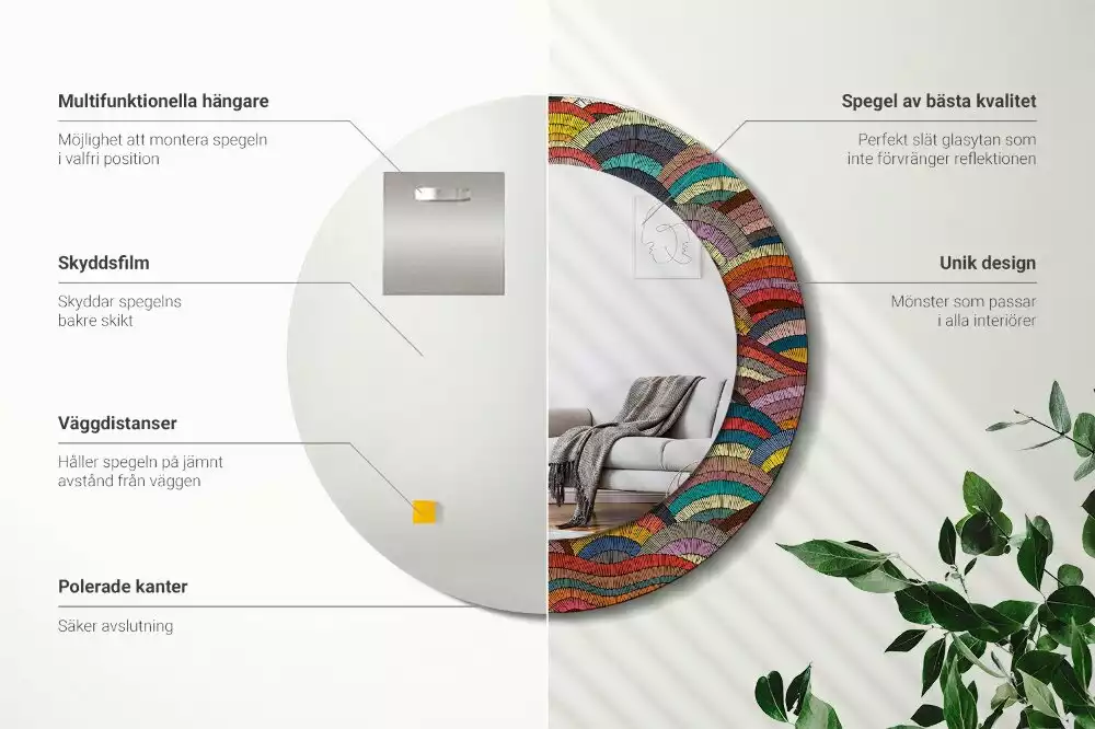 Miroir rond cadre avec impression Ornement
