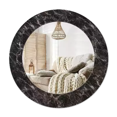 Miroir rond imprimé Marbre noir