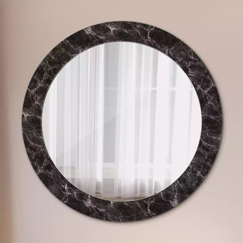Miroir rond imprimé Marbre noir