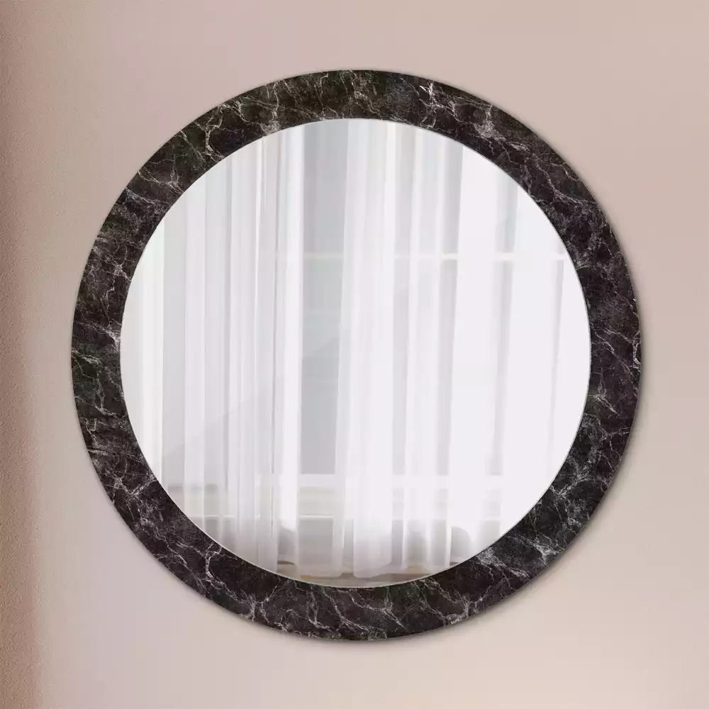 Miroir rond imprimé Marbre noir