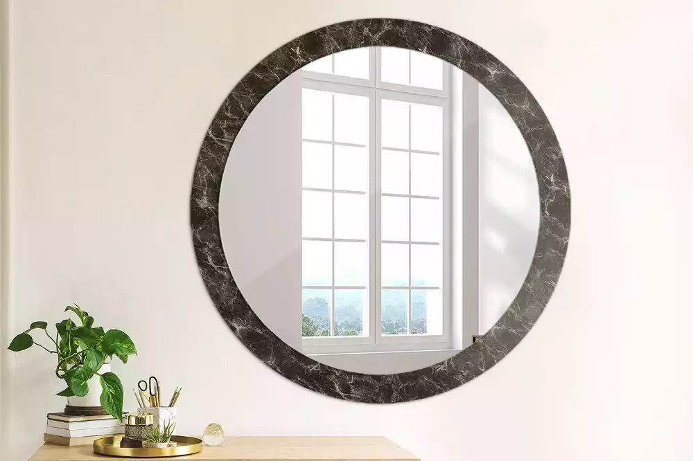 Miroir rond imprimé Marbre noir