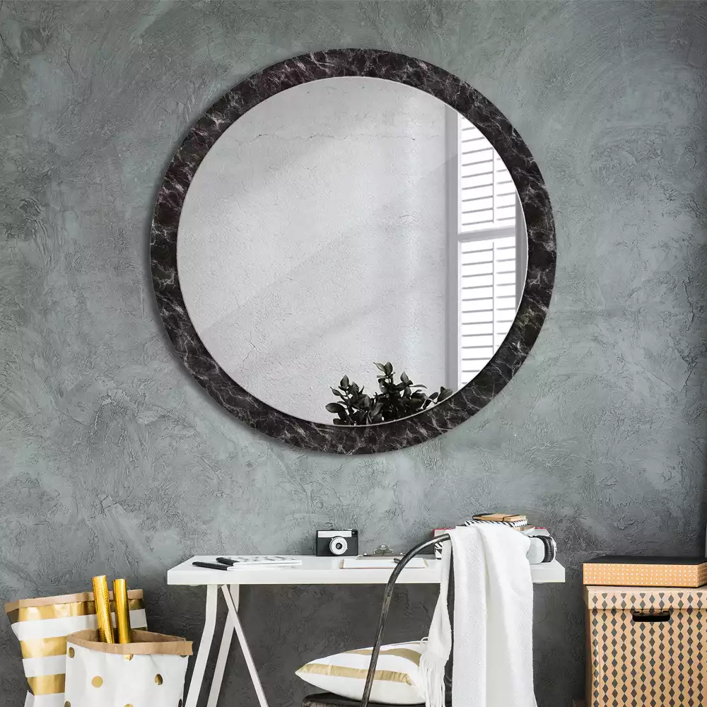 Miroir rond imprimé Marbre noir