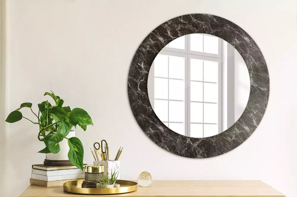 Miroir rond imprimé Marbre noir