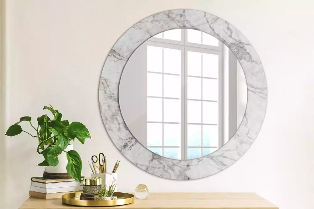 Miroir rond avec décoration Marbre blanc