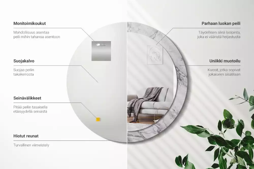 Miroir rond avec décoration Marbre blanc