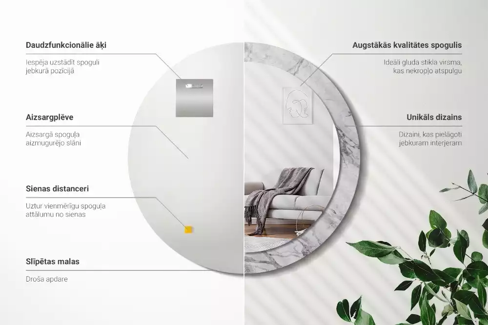 Miroir rond avec décoration Marbre blanc