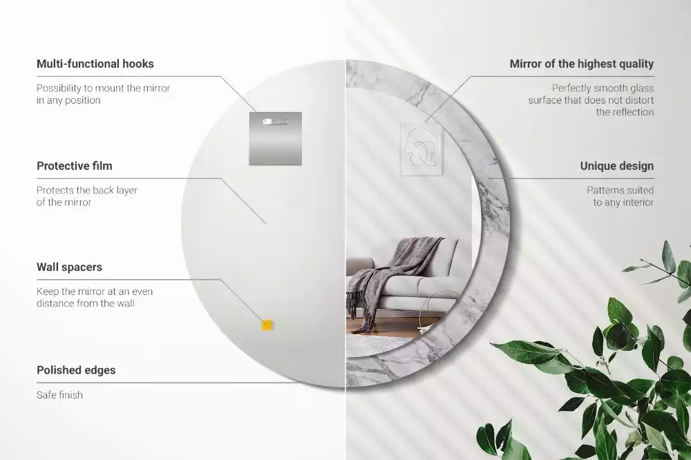 Miroir rond avec décoration Marbre blanc