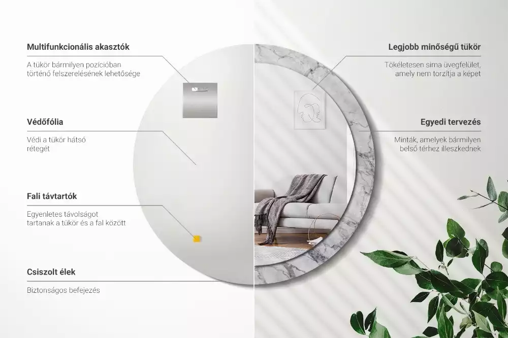 Miroir rond avec décoration Marbre blanc