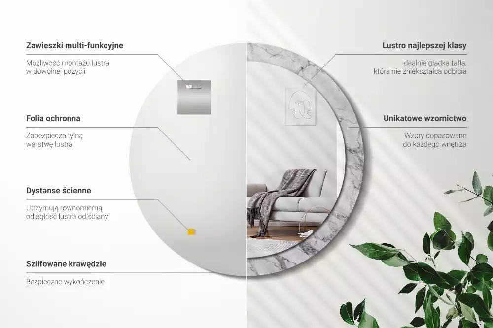 Miroir rond avec décoration Marbre blanc