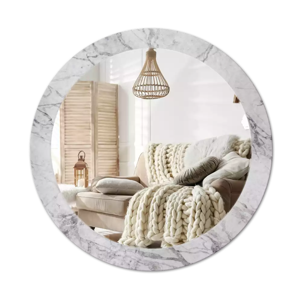 Miroir rond avec décoration Marbre blanc