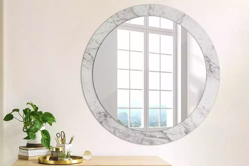 Miroir rond avec décoration Marbre blanc