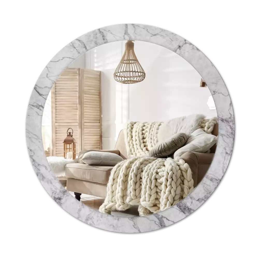 Miroir rond avec décoration Marbre blanc