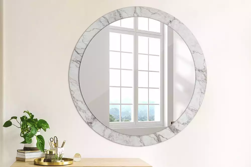 Miroir rond avec décoration Marbre blanc
