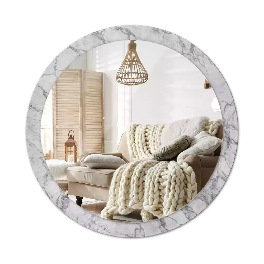 Miroir rond avec décoration Marbre blanc