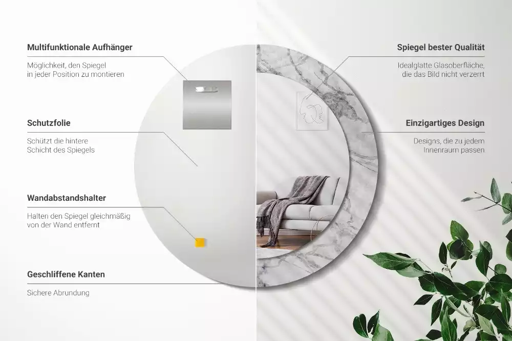 Miroir rond avec décoration Marbre blanc