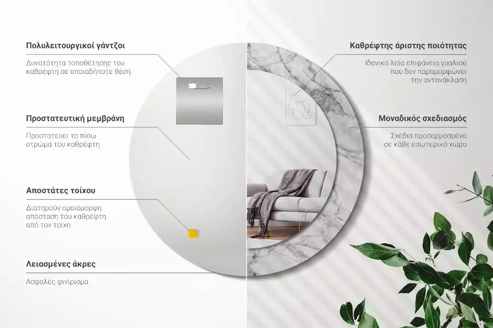 Miroir rond avec décoration Marbre blanc