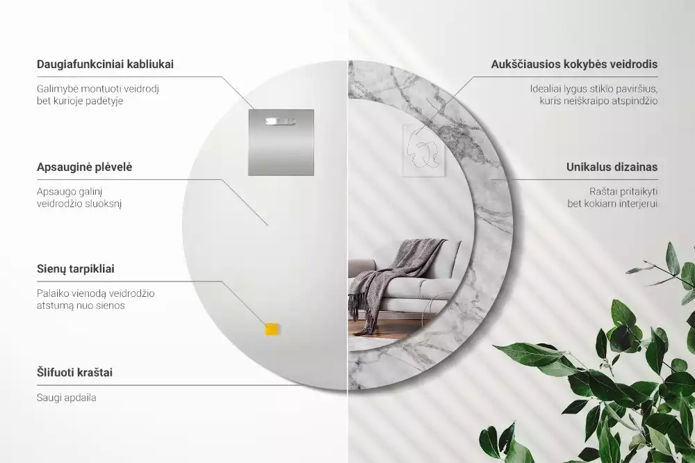 Miroir rond avec décoration Marbre blanc