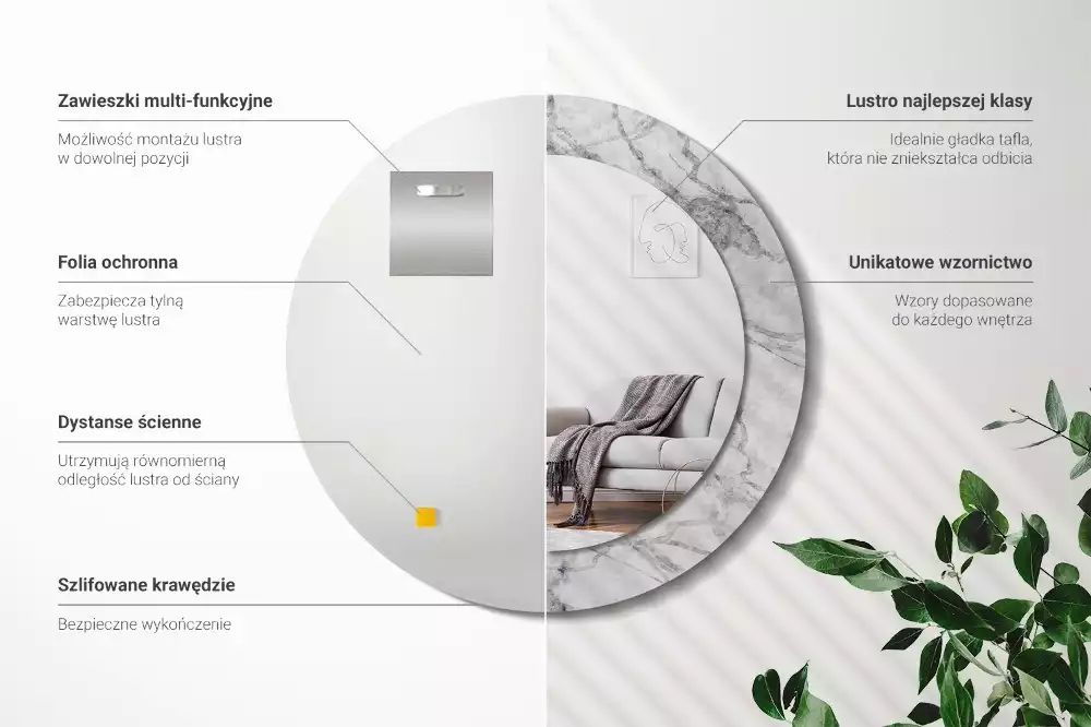 Miroir rond avec décoration Marbre blanc