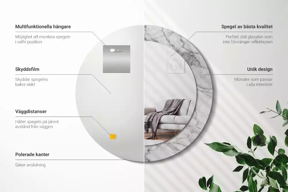 Miroir rond avec décoration Marbre blanc