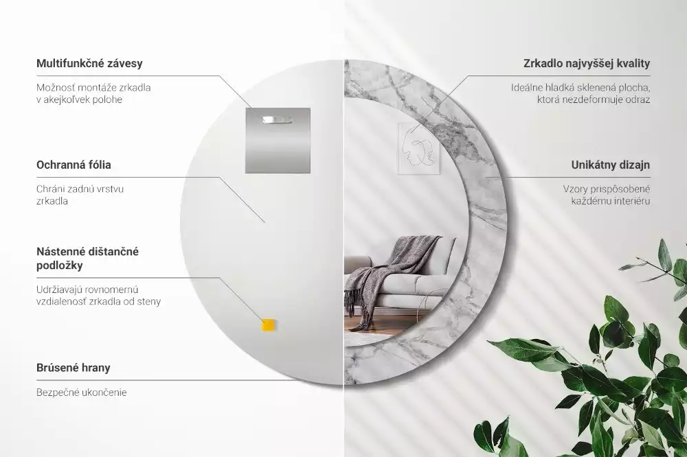 Miroir rond avec décoration Marbre blanc