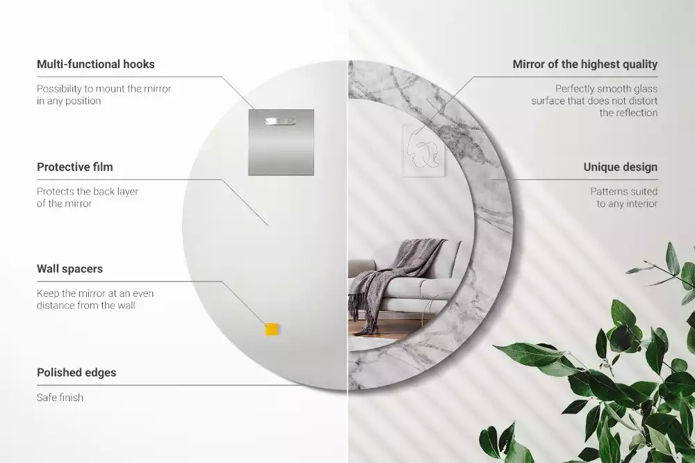 Miroir rond avec décoration Marbre blanc