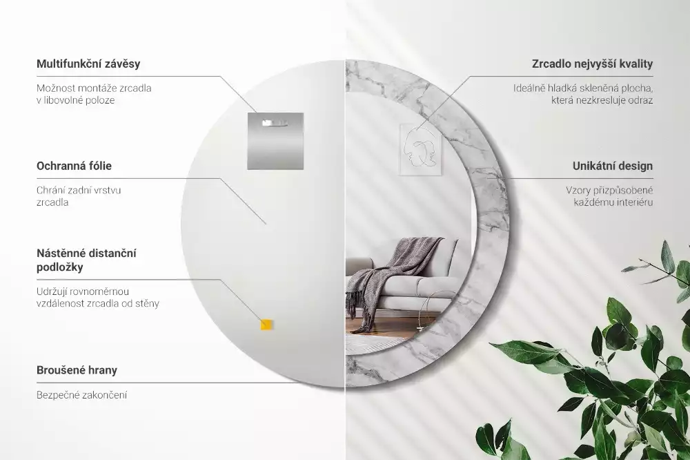 Miroir rond avec décoration Marbre blanc