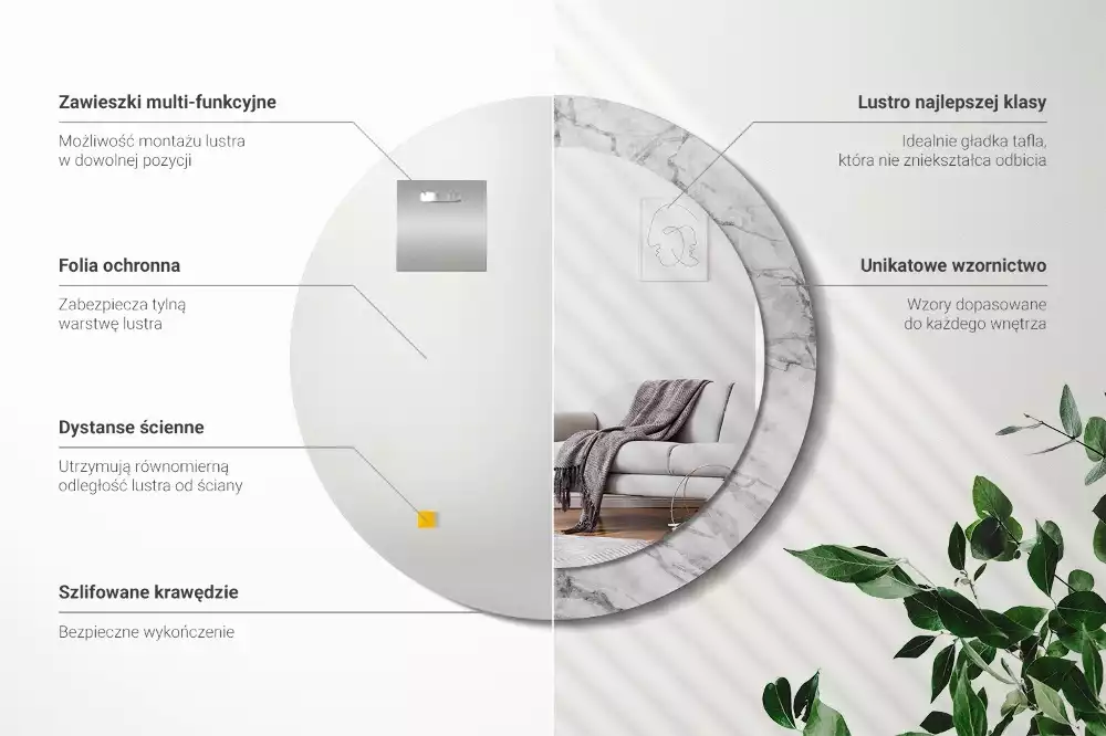 Miroir rond avec décoration Marbre blanc