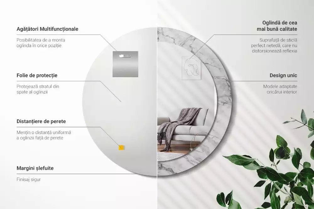 Miroir rond avec décoration Marbre blanc