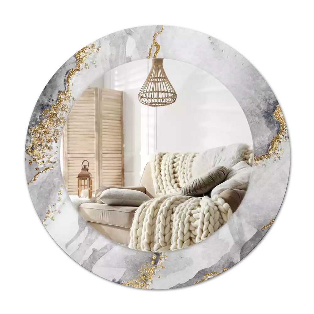 Miroir rond cadre avec impression Motif marbré