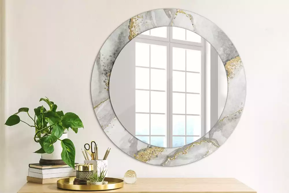Miroir rond cadre avec impression Motif marbré