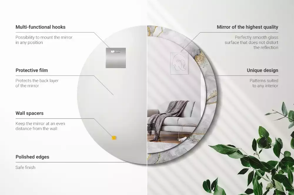 Miroir rond cadre avec impression Motif marbré