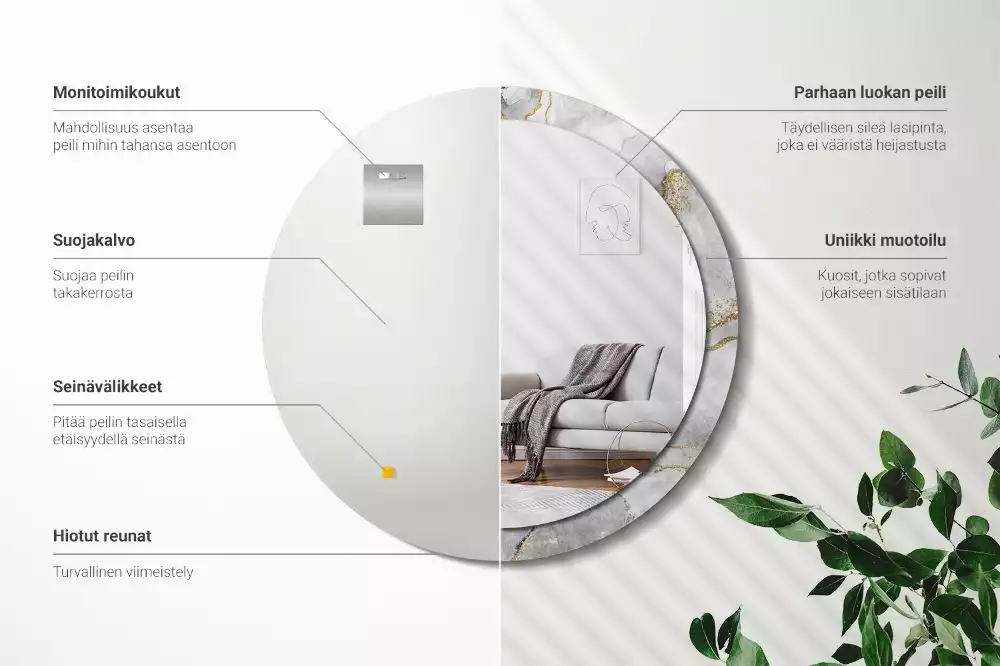 Miroir rond cadre avec impression Motif marbré