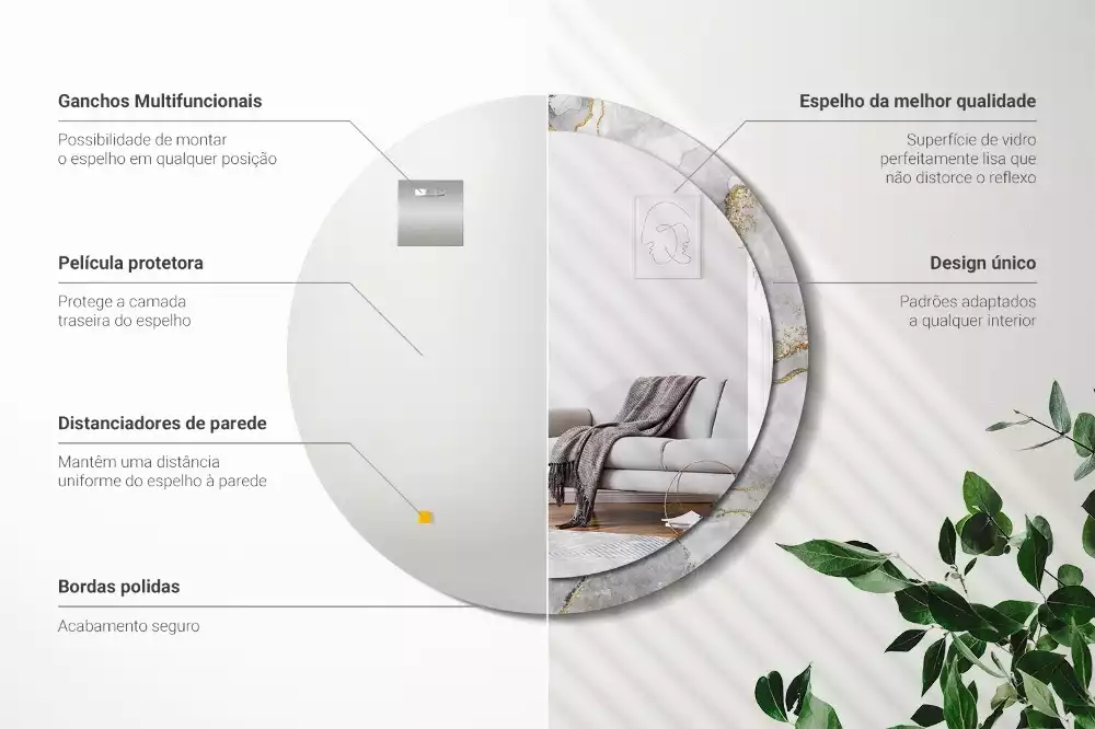 Miroir rond cadre avec impression Motif marbré