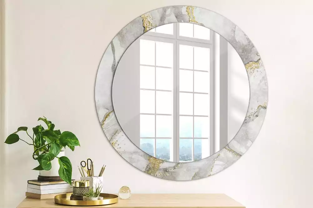 Miroir rond cadre avec impression Motif marbré