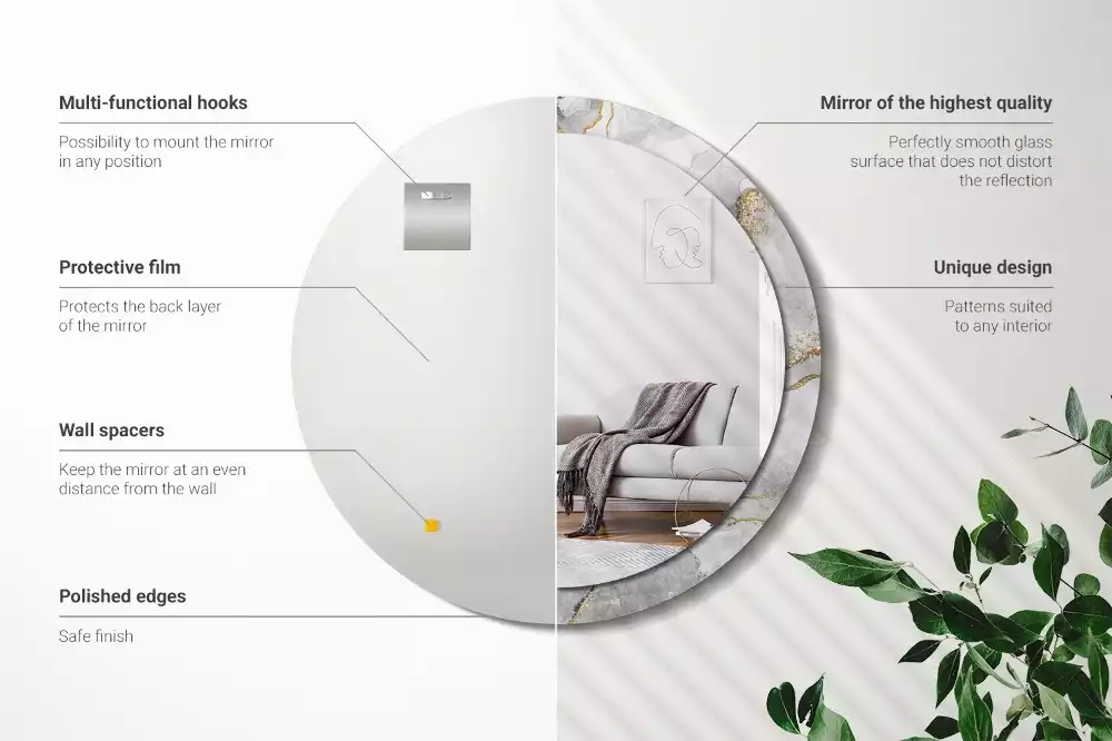 Miroir rond cadre avec impression Motif marbré
