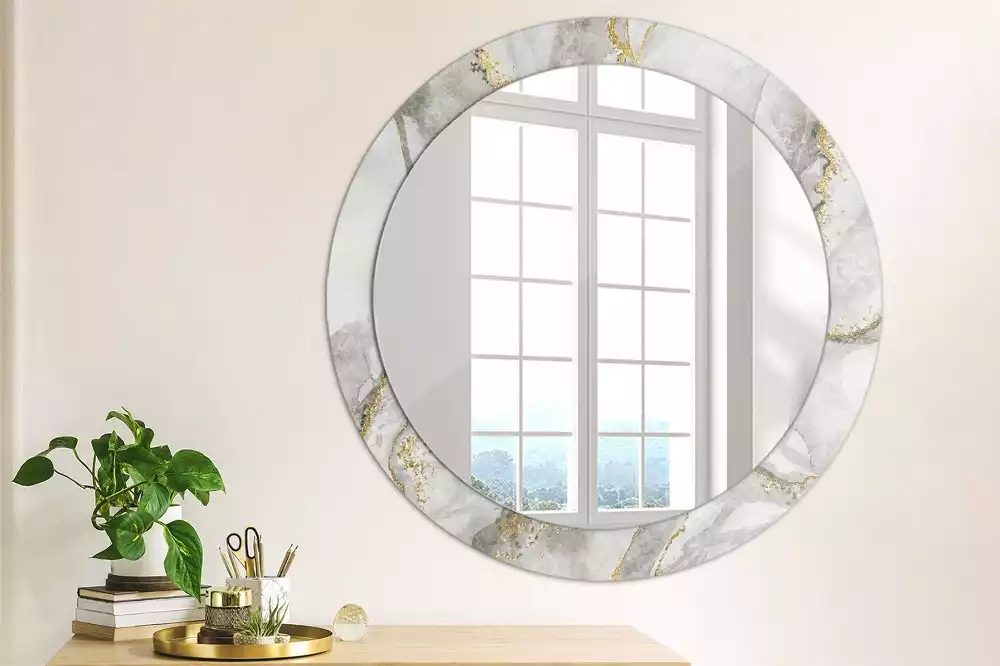 Miroir rond cadre avec impression Motif marbré