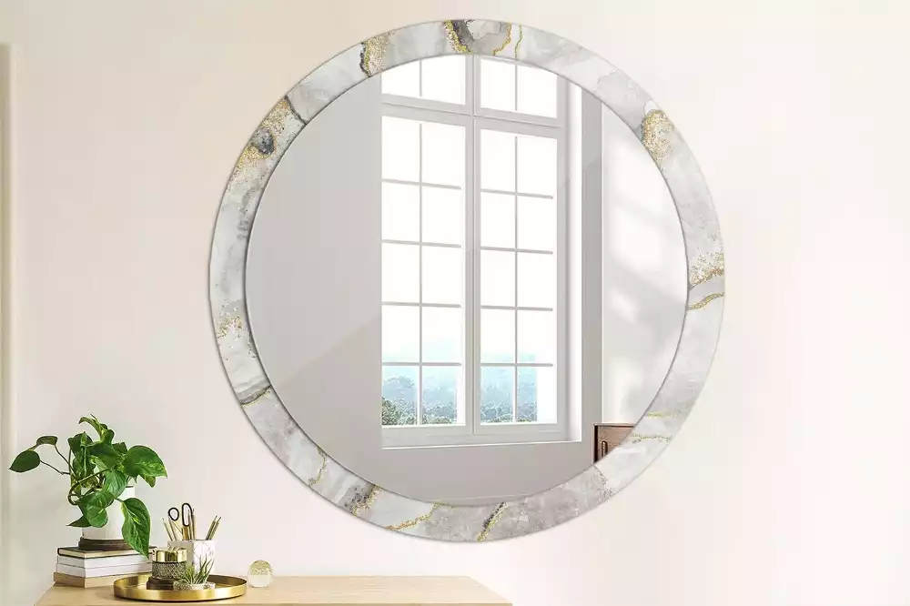 Miroir rond cadre avec impression Motif marbré