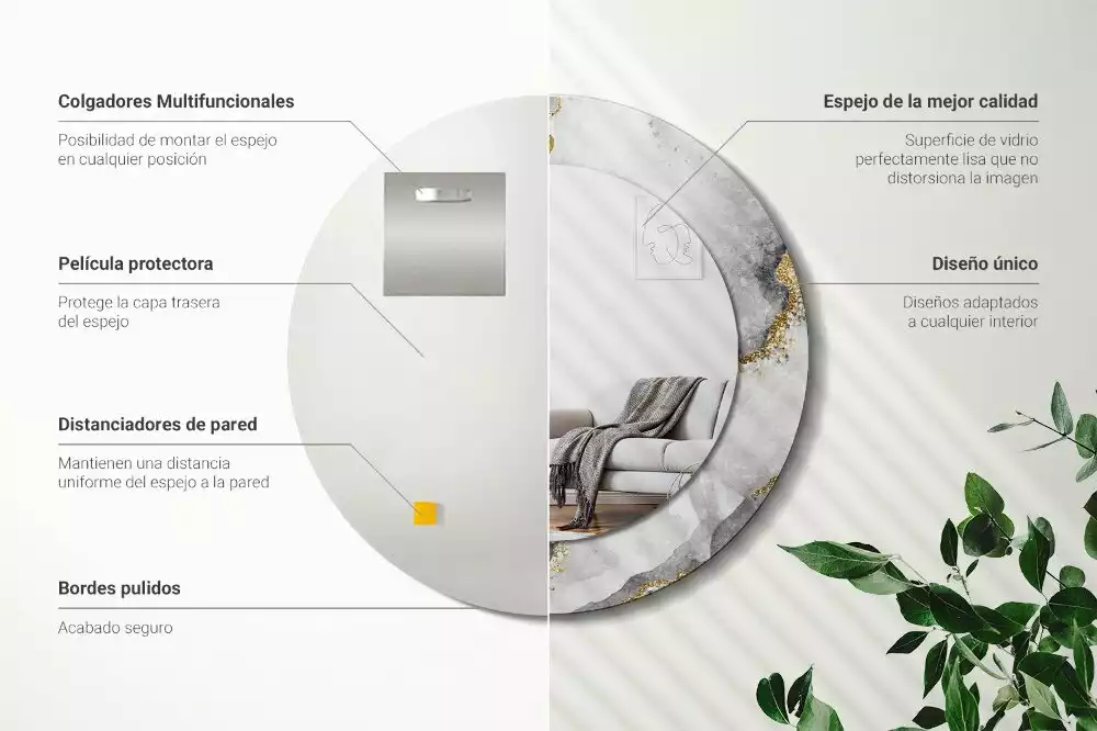 Miroir rond cadre avec impression Motif marbré