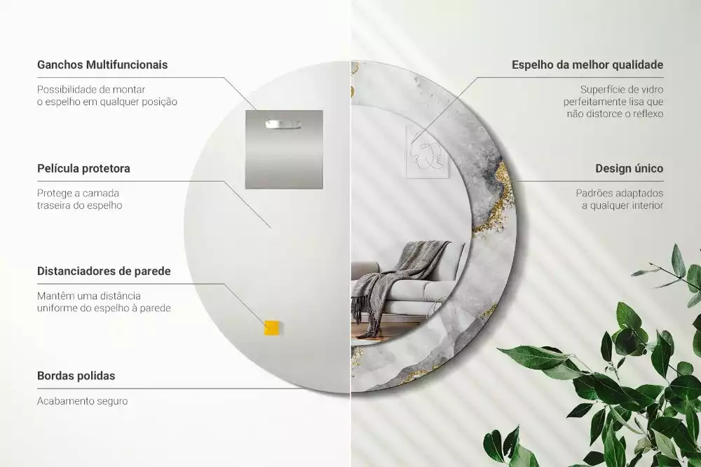 Miroir rond cadre avec impression Motif marbré